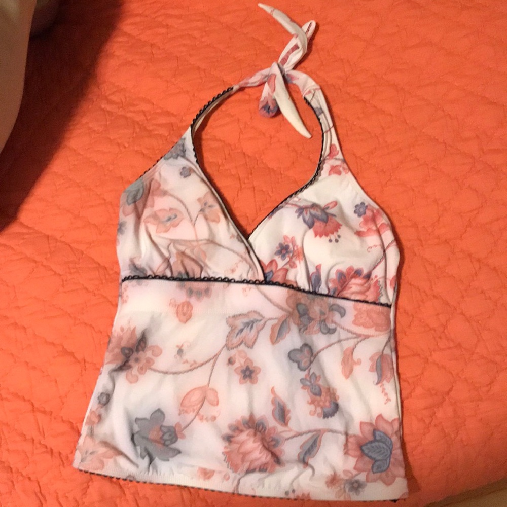 Light pink and white floral tankini top